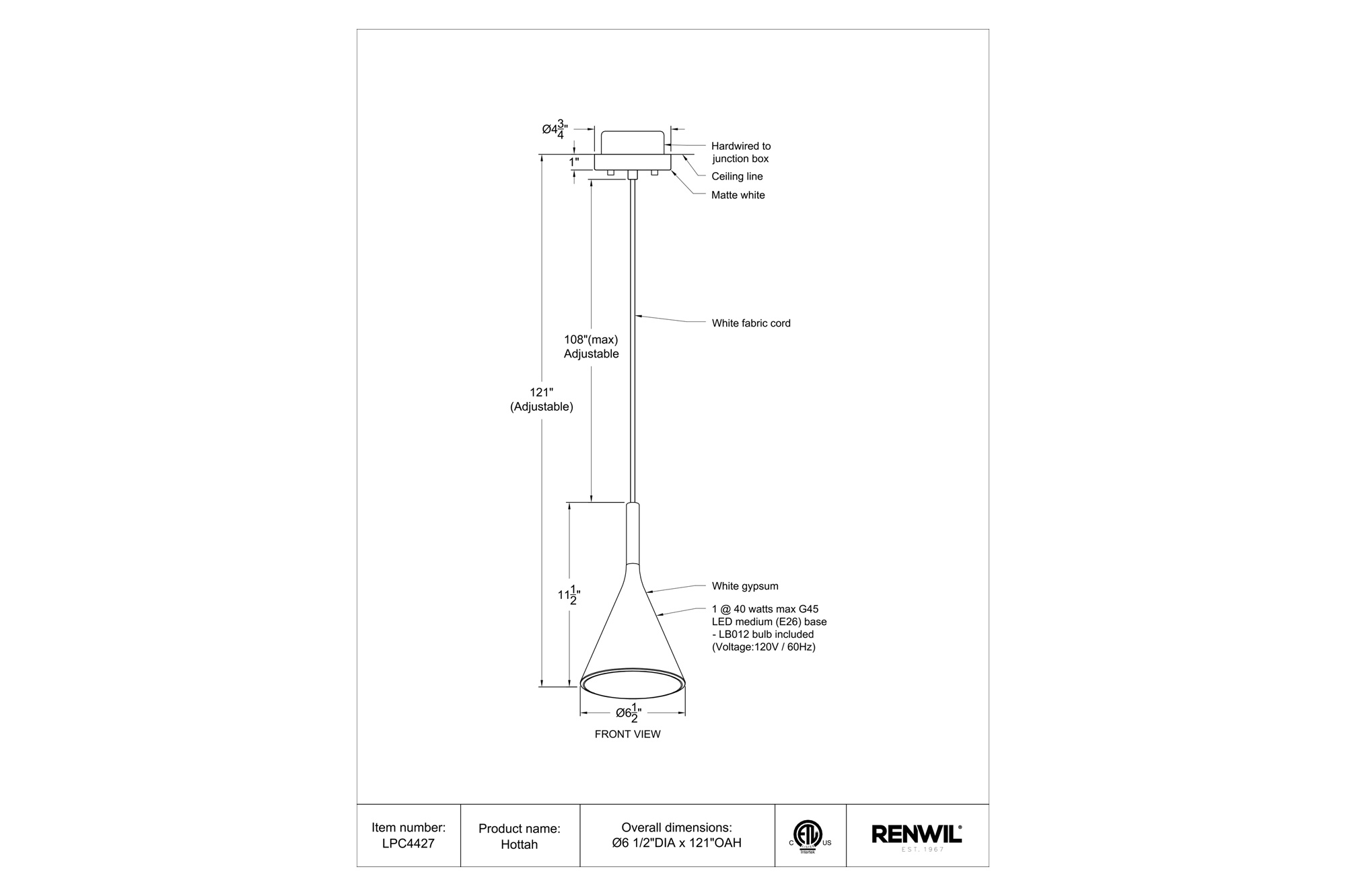 Renwil™ Hottah Pendant Lighting - Matte White