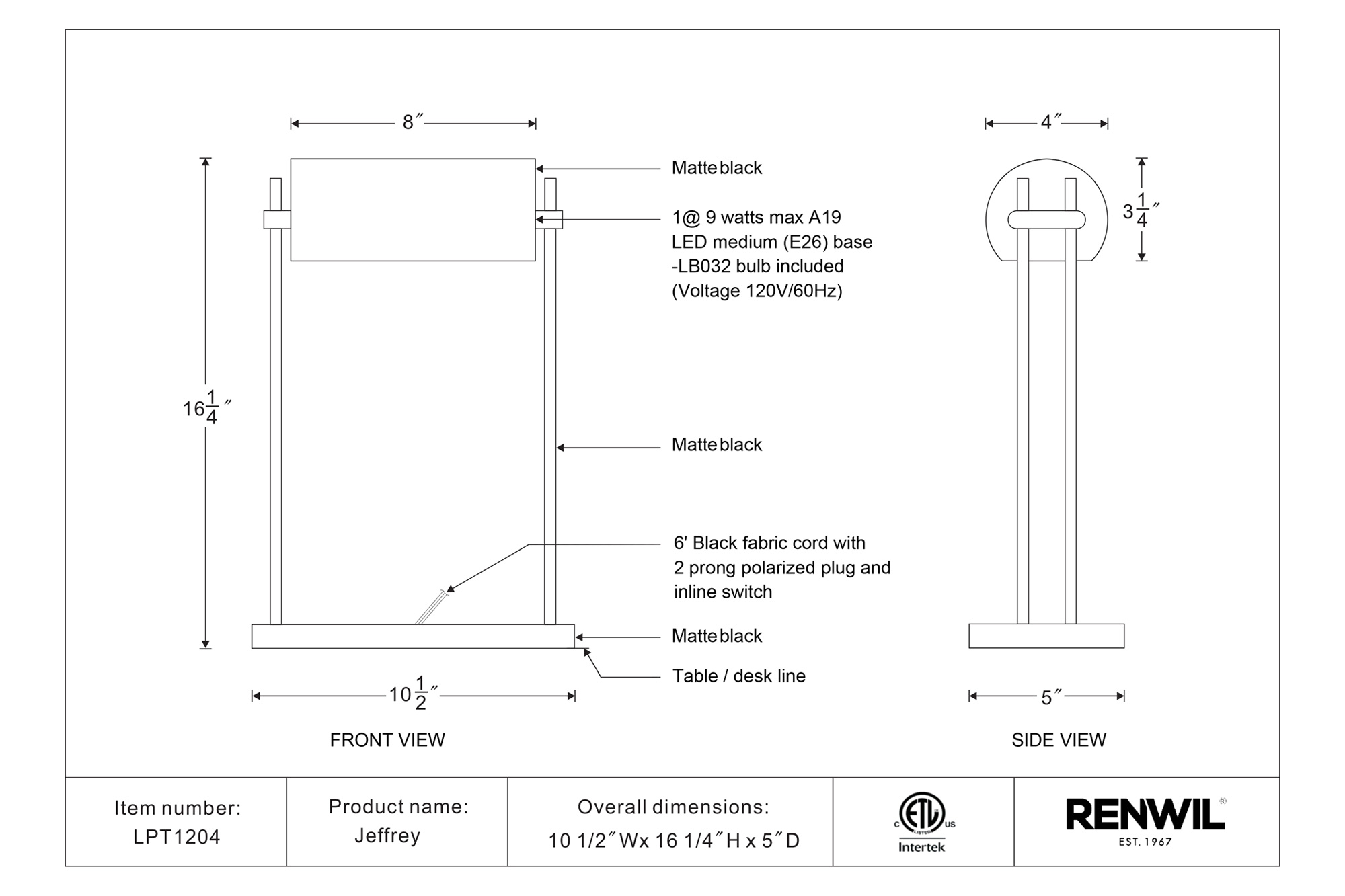 Renwil - Jeffrey Table Lamp