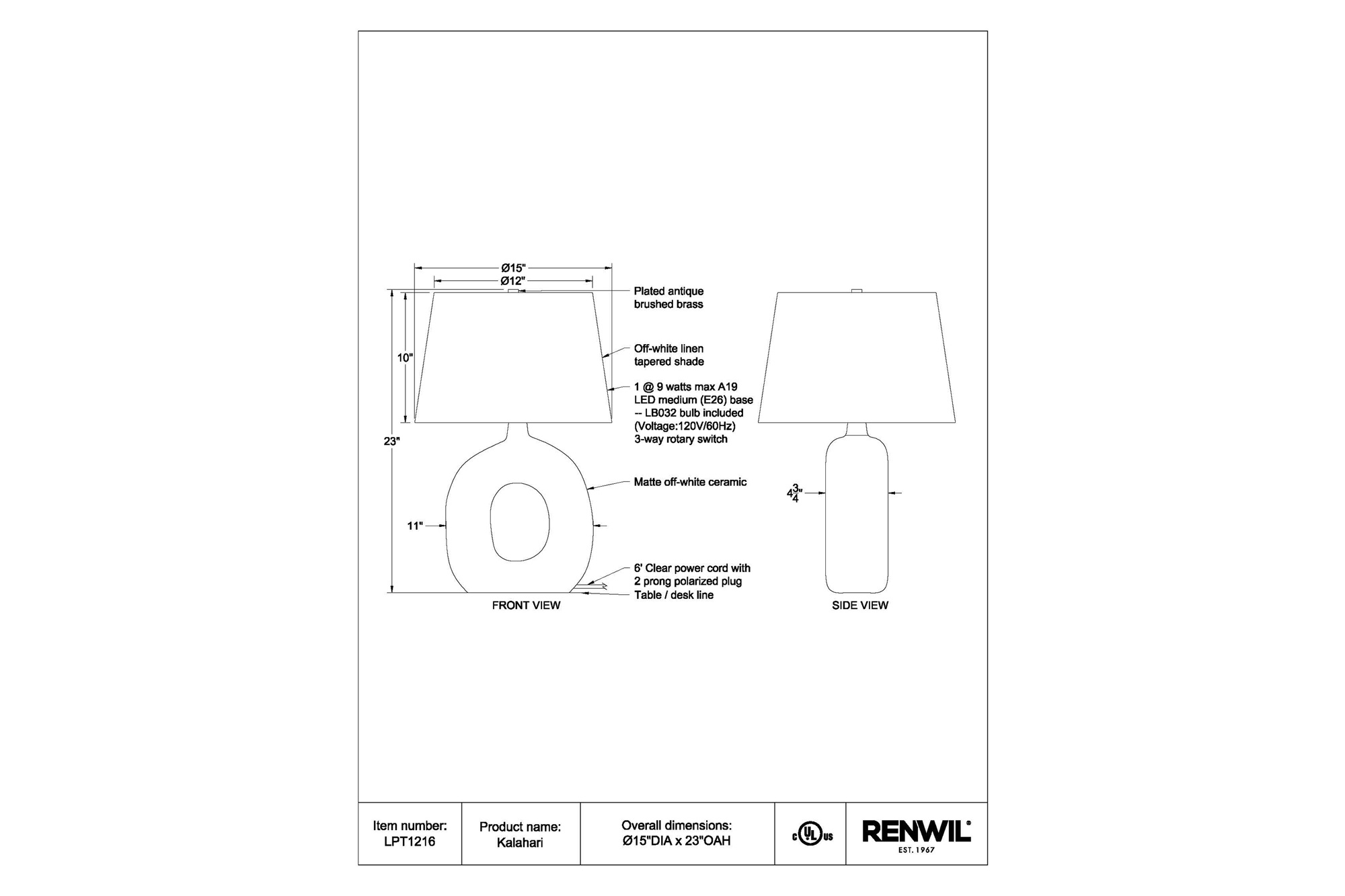 Renwil - Kalahari Table Lamp