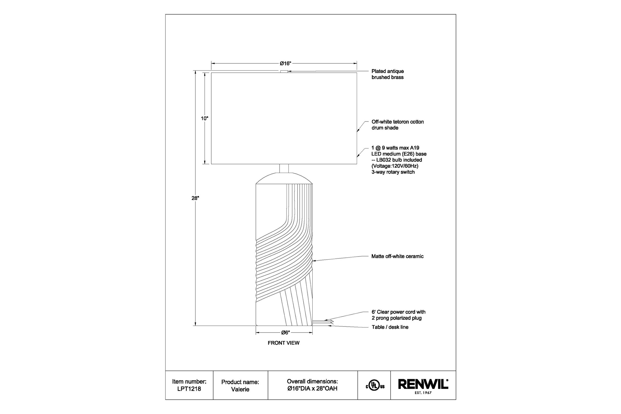 Renwil™ - Valerie Table Lamp