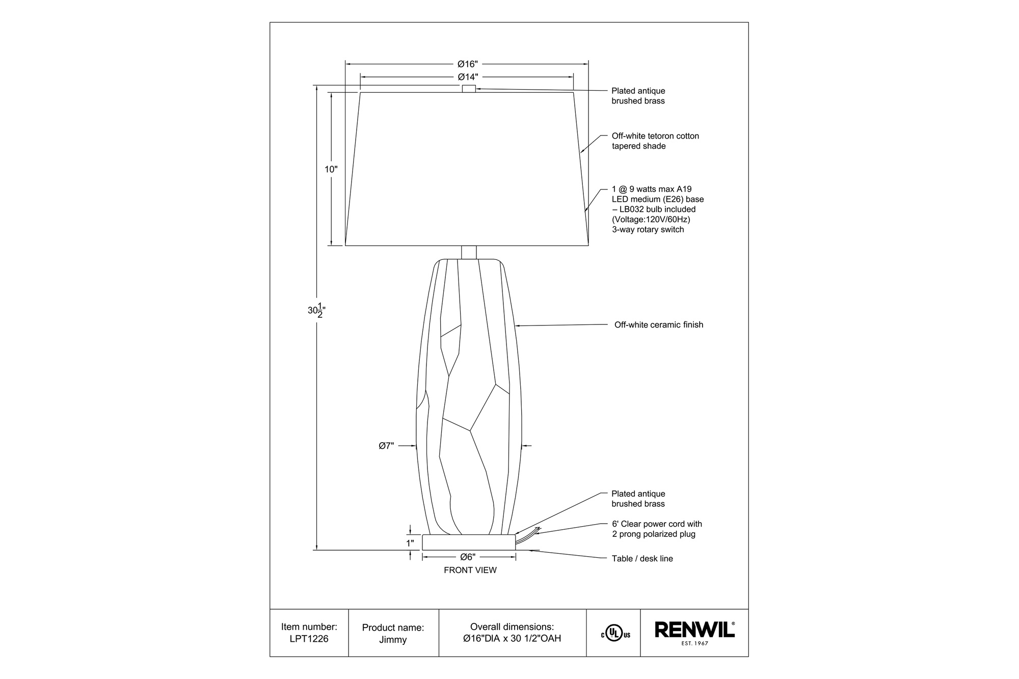 Renwil - Jimmy Table Lamp