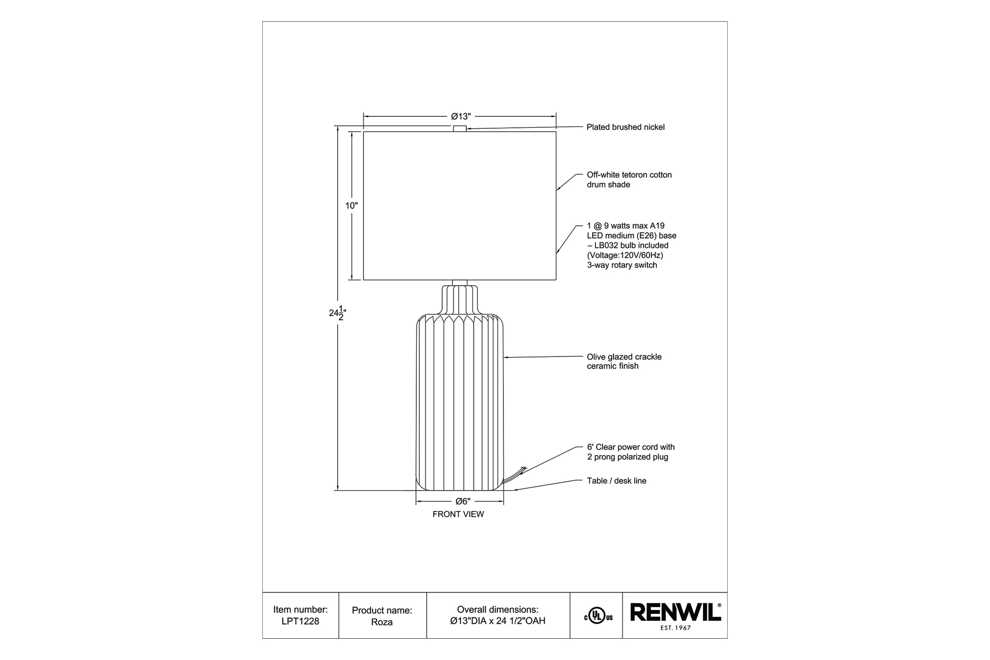 Renwil™ - Roza Table Lamp