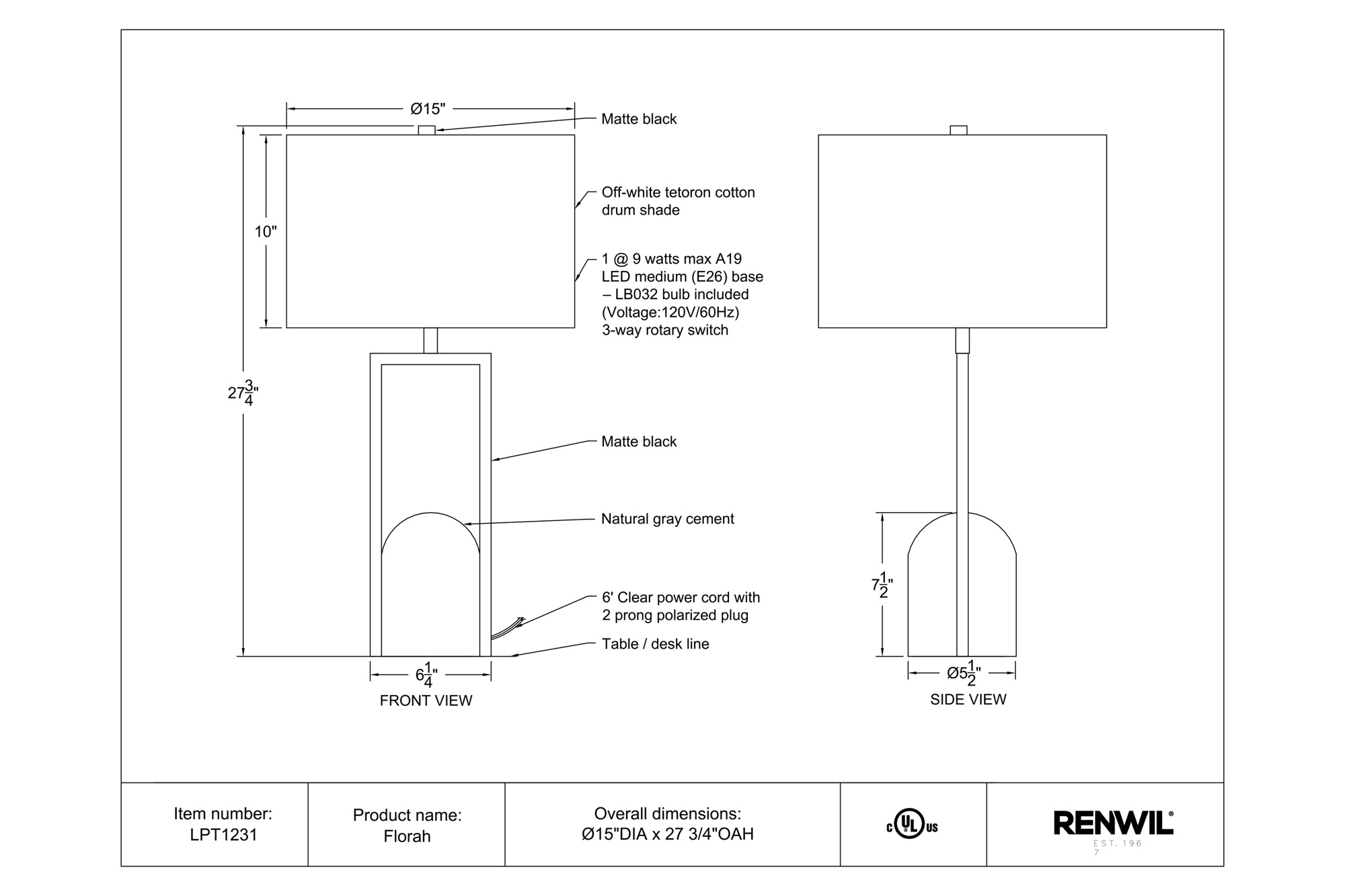 Renwil - Florah Table Lamp