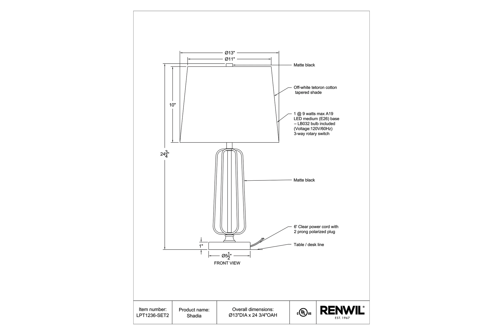 Renwil™ - Shadia Table Lamp Set Of 2