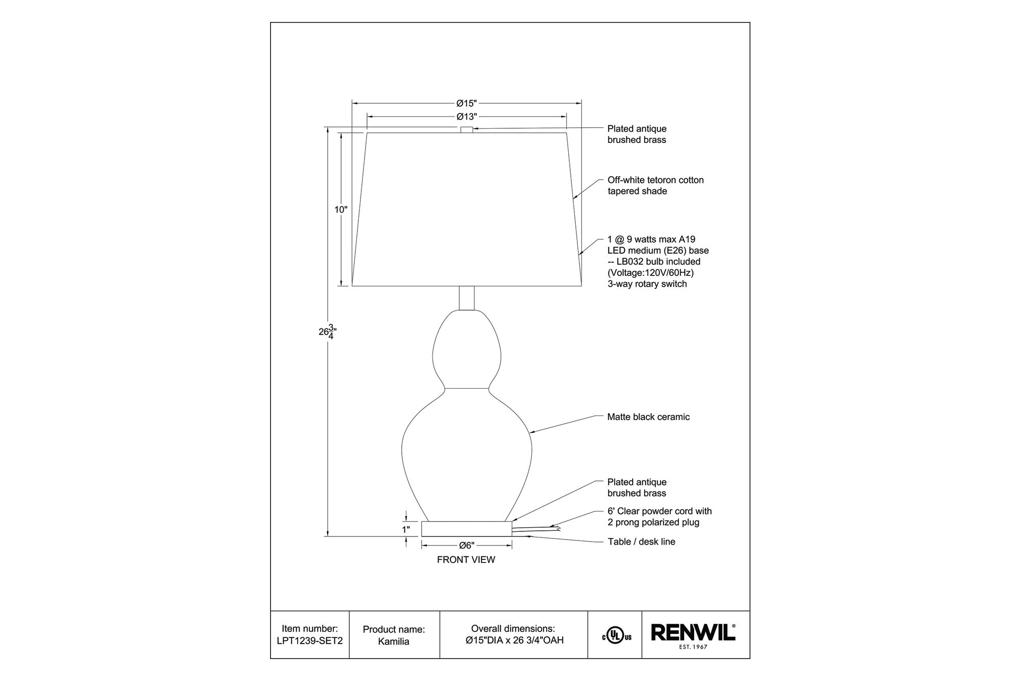 Renwil - Kamilia Table Lamp Set Of 2