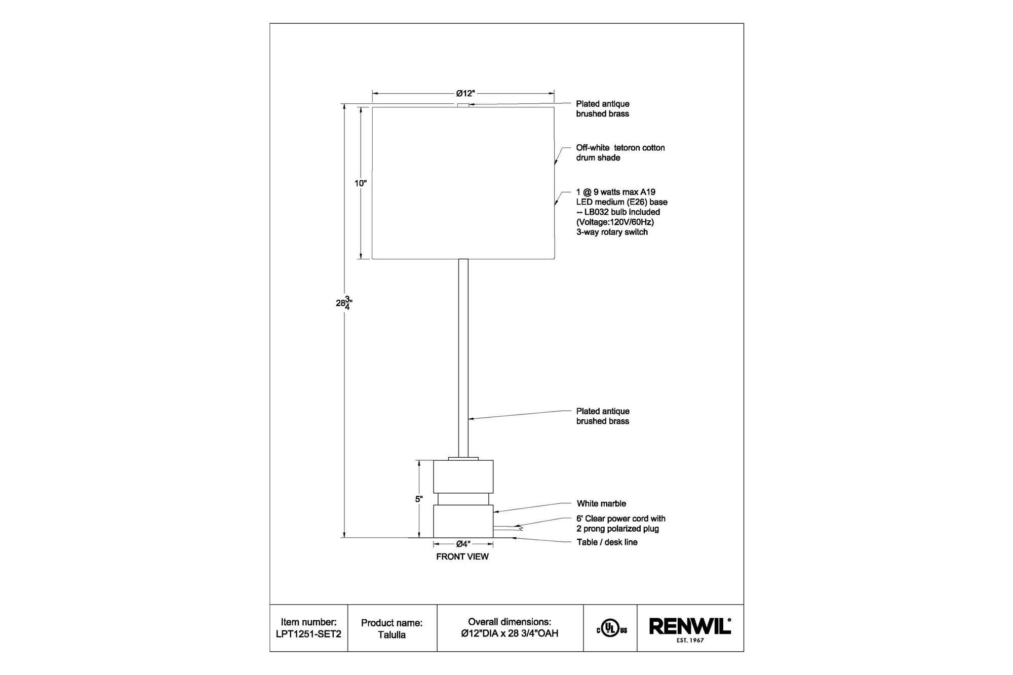 Renwil™ - Talulla Table Lamp Set Of 2