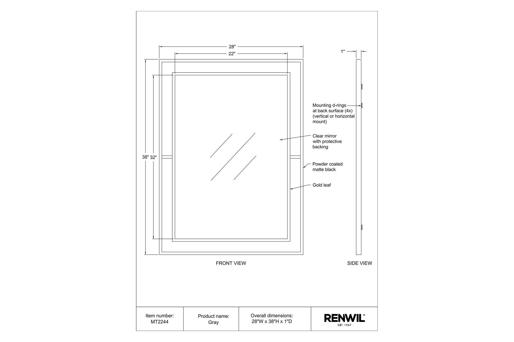 Renwil™ - Gray Wall Mirror