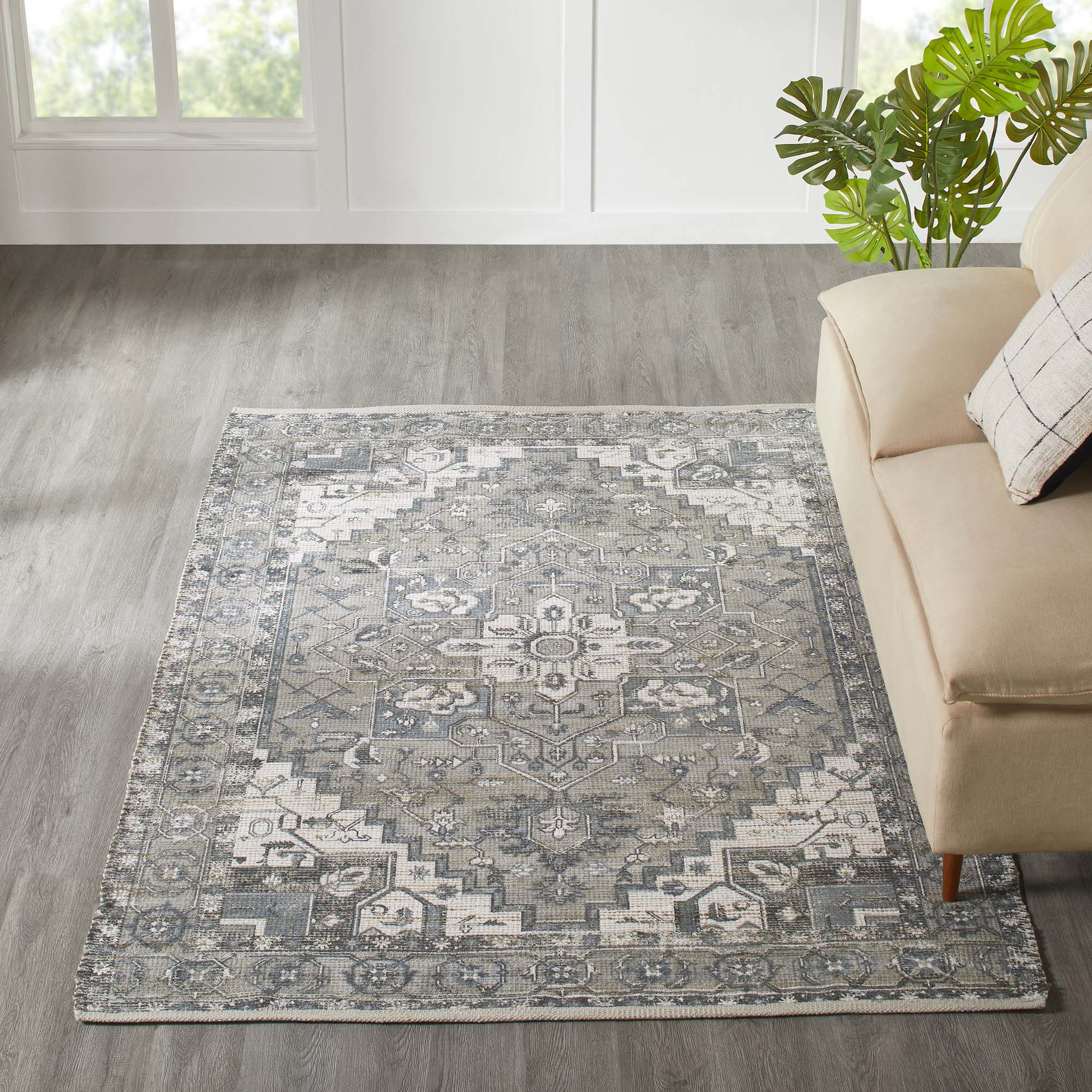 Renwil™ Pongola Rug - Natural/Teal, 5,3" X 7,3"