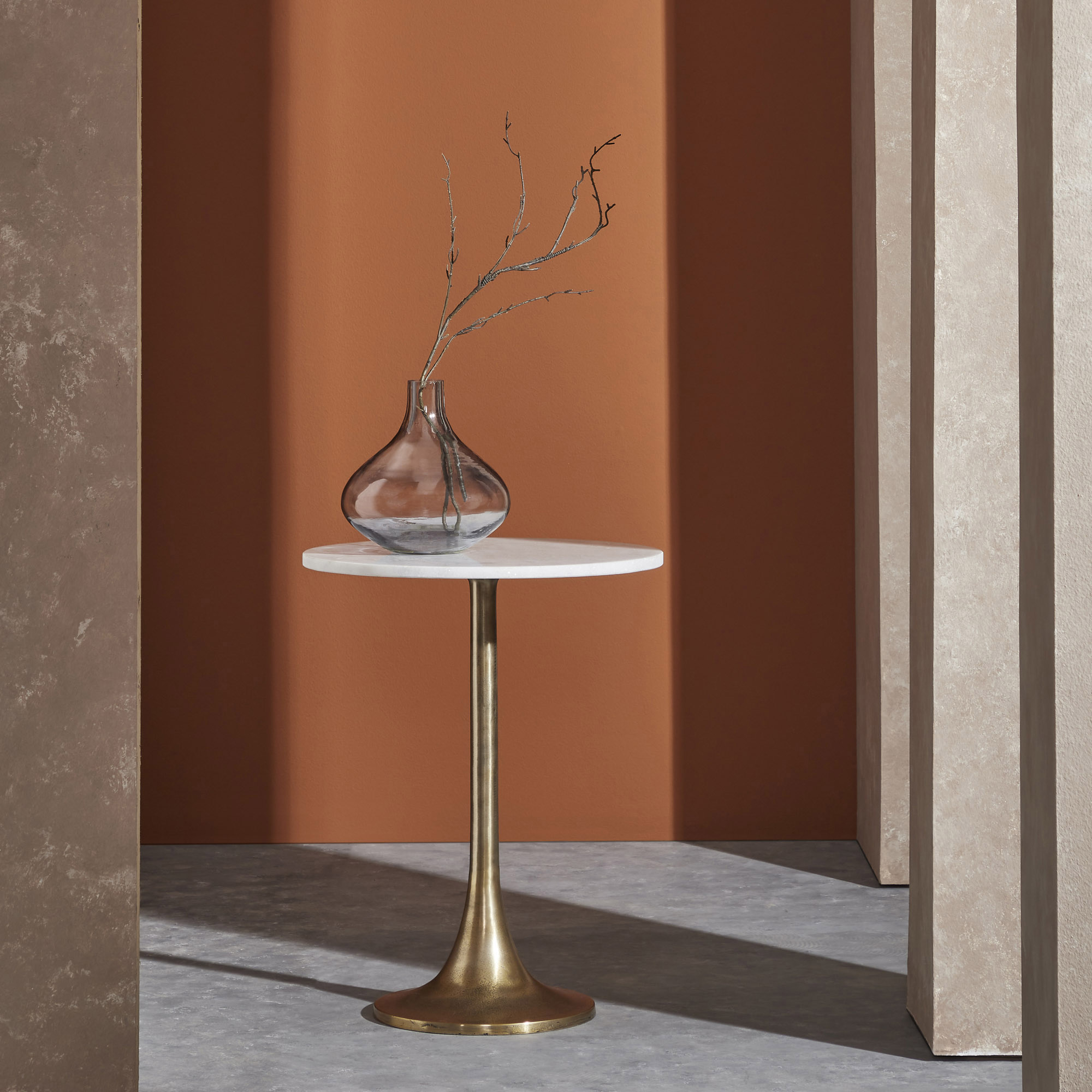 Renwil™ Amalya Accent Table - White Marble/Antique Brass