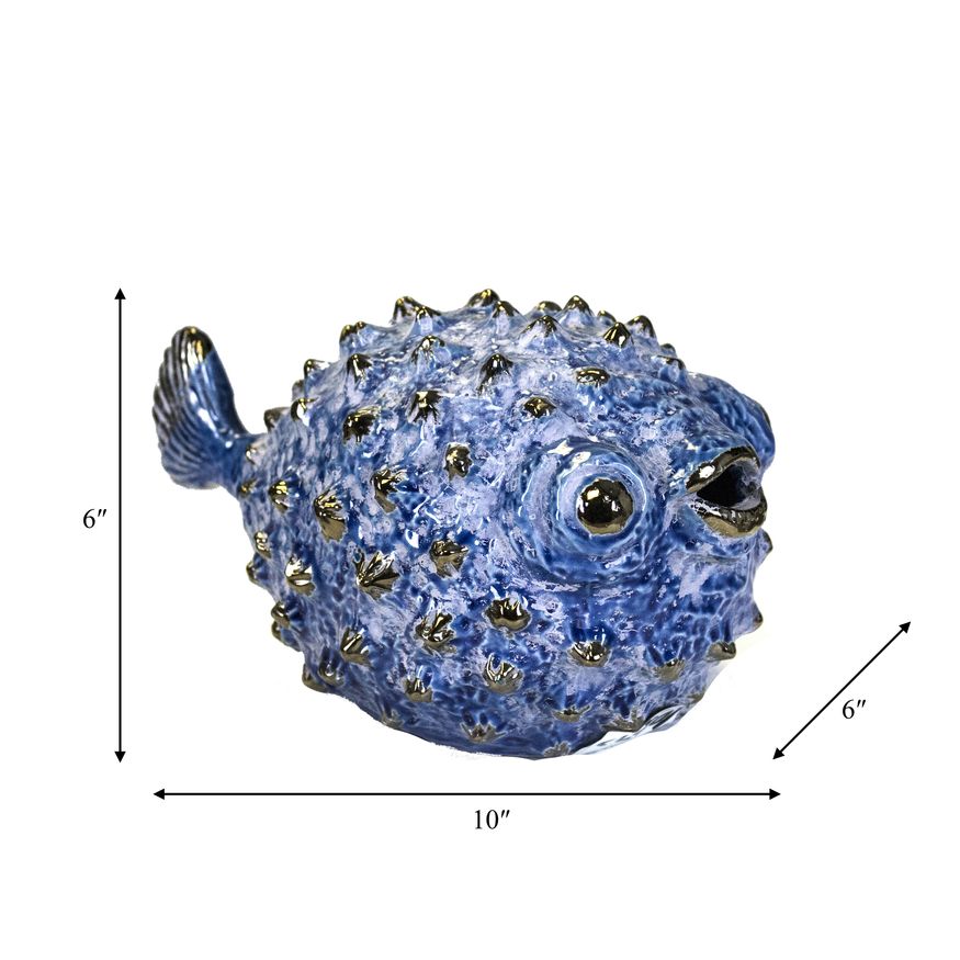 Sagebrook 10" Ceramic Puffer Fish - Blue