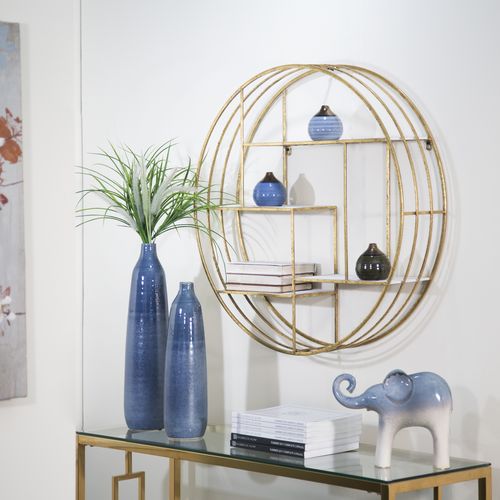 Sagebrook Round Wood/Metal Wall Shelf - Gold