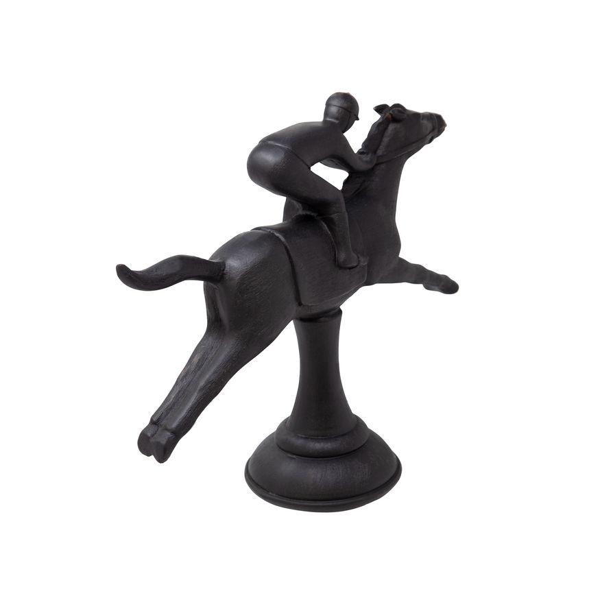 Sagebrook - Black Horse & Jockey Figurine