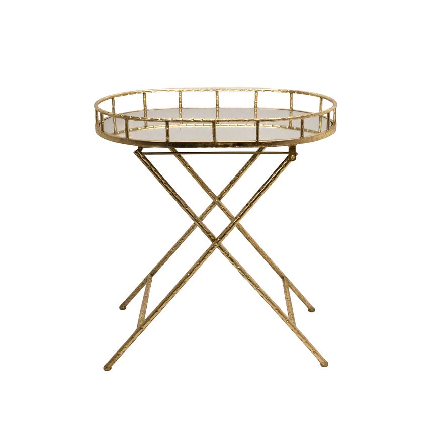 Sagebrook - Oval Gold Metal Accent Table With Mirror Top