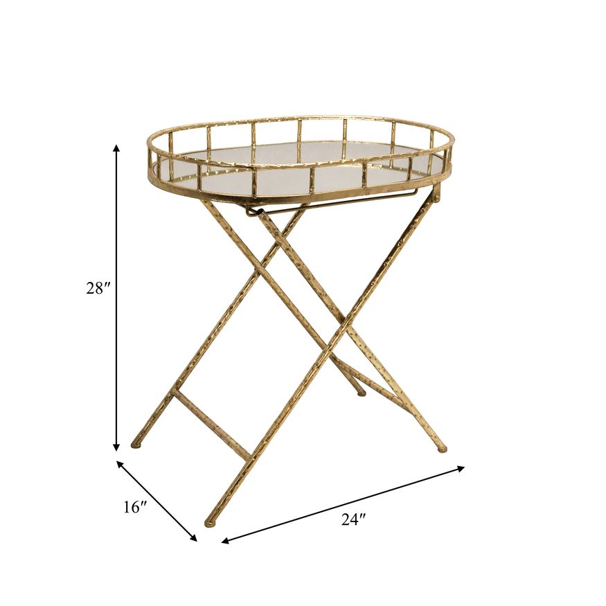 Sagebrook - Oval Gold Metal Accent Table With Mirror Top