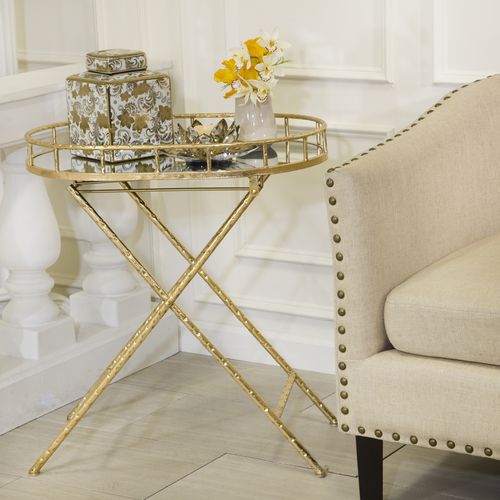 Sagebrook - Oval Gold Metal Accent Table With Mirror Top