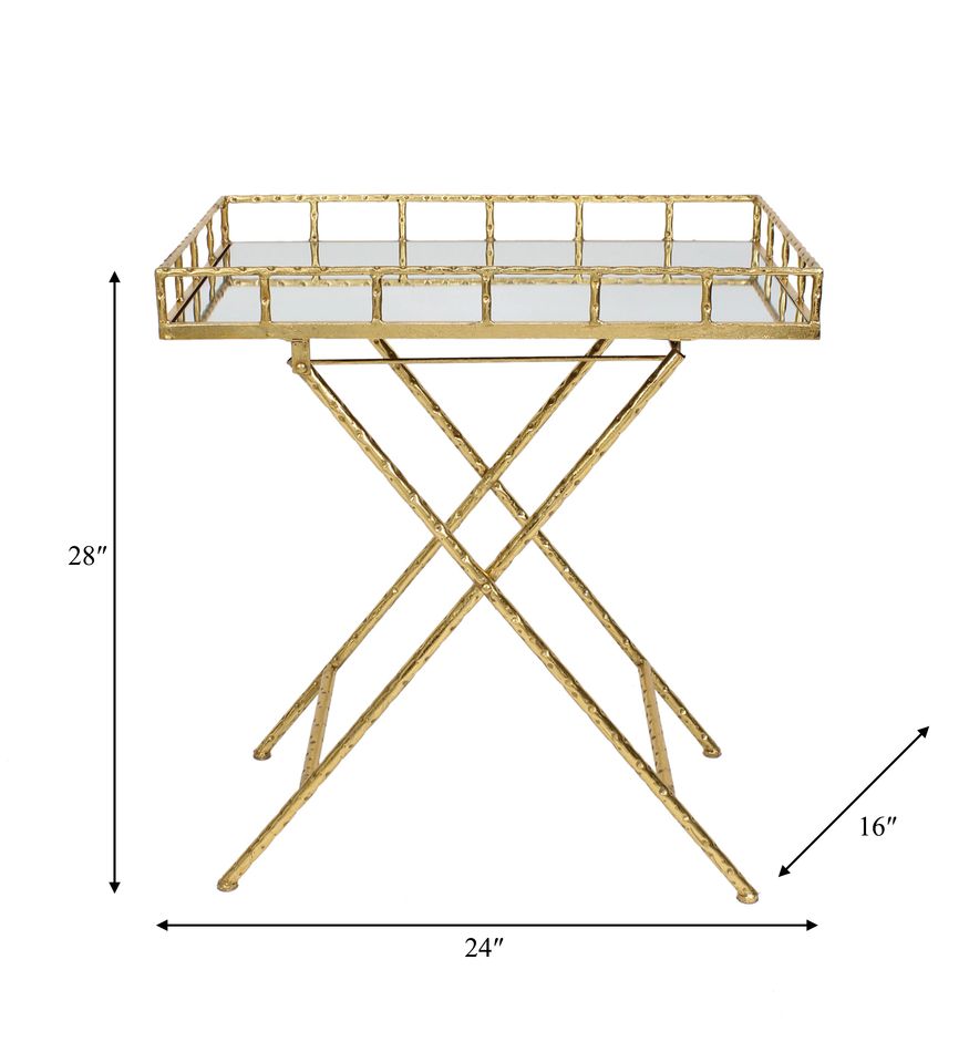 Sagebrook - Rectangular Gold Metal Bar Cart With Mirror Top