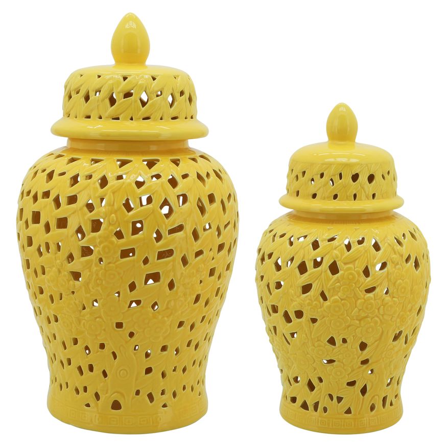 Sagebrook 24" Pierced Temple Jar - Yellow