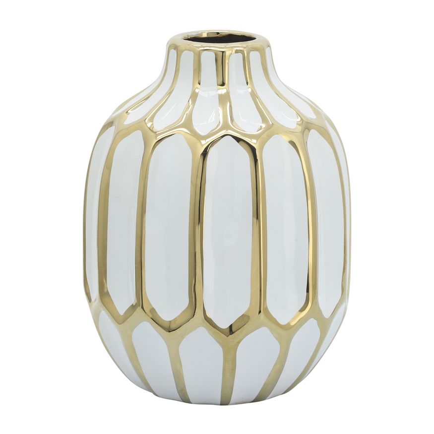 Sagebrook 8" Ceramic Vase - White/Gold