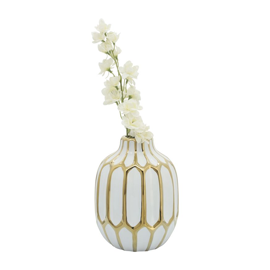 Sagebrook 8" Ceramic Vase - White/Gold