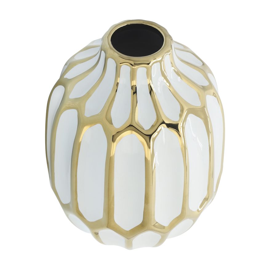 Sagebrook 8" Ceramic Vase - White/Gold