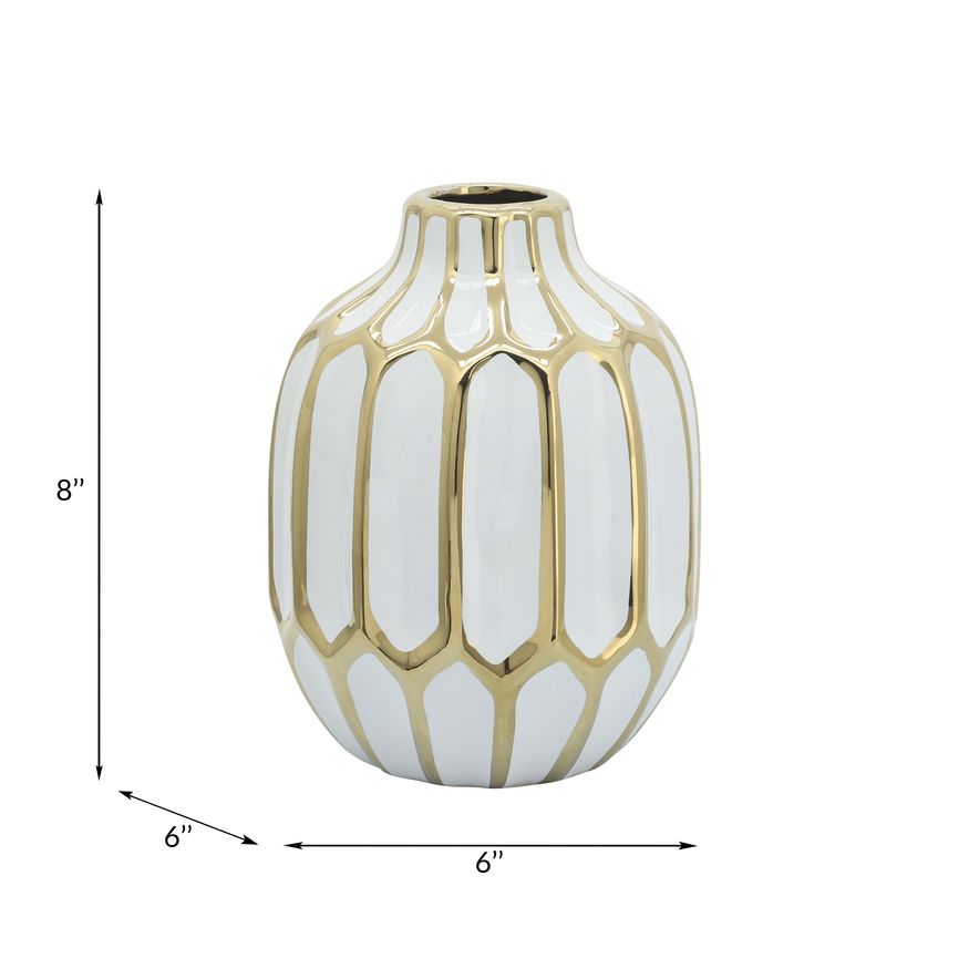 Sagebrook 8" Ceramic Vase - White/Gold