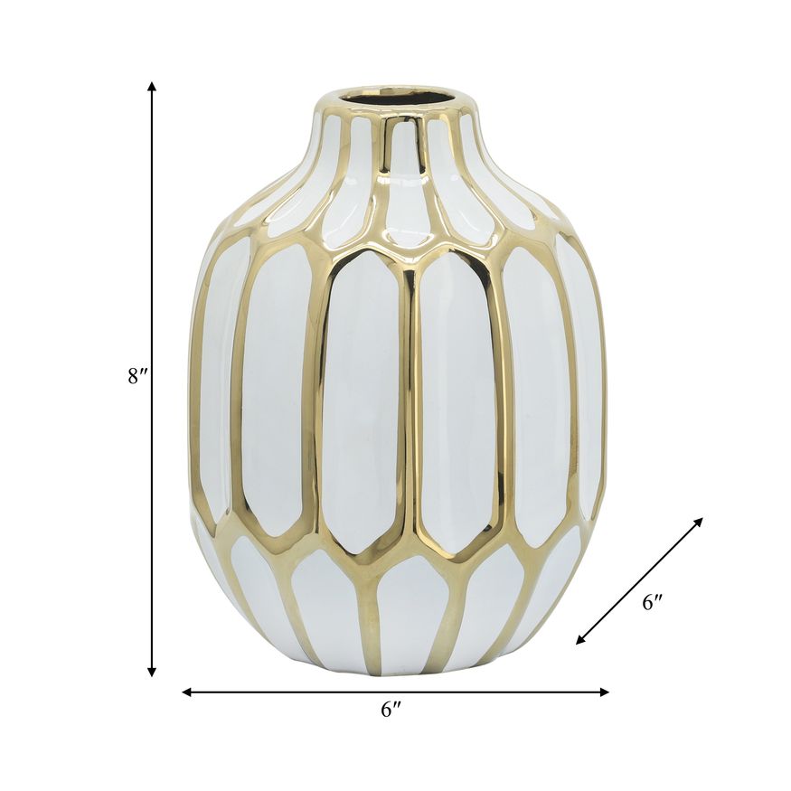 Sagebrook 8" Ceramic Vase - White/Gold