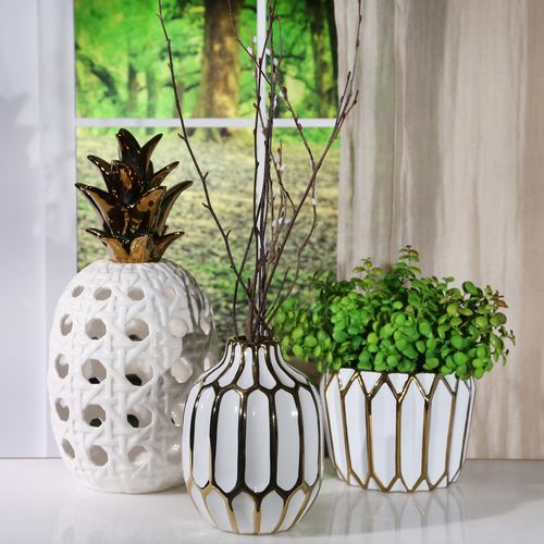 Sagebrook 8" Ceramic Vase - White/Gold