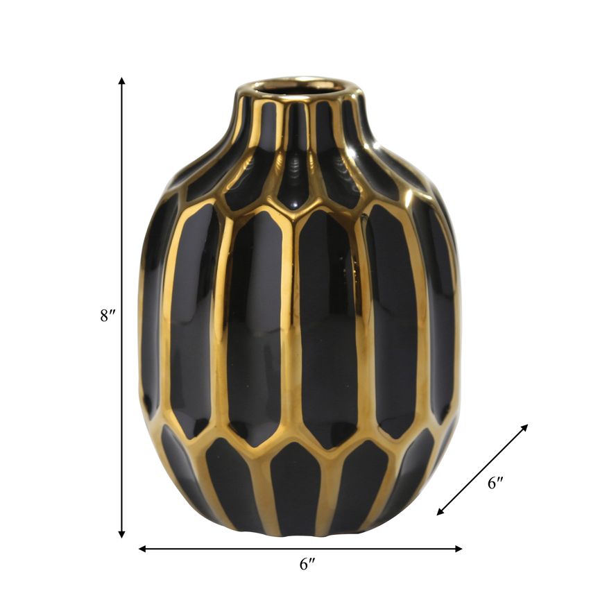 Sagebrook 8" Ceramic Vase - Black/Gold