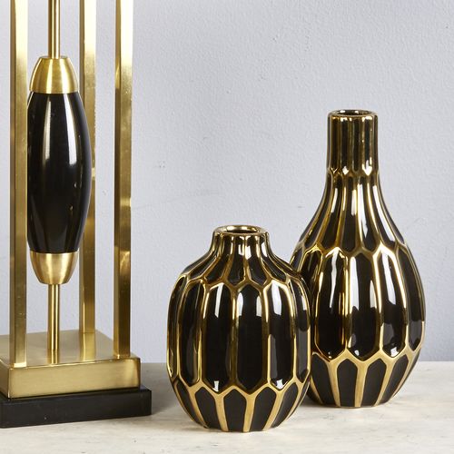 Sagebrook 8" Ceramic Vase - Black/Gold