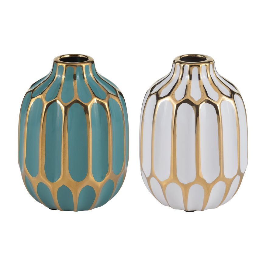 Sagebrook 5" Ceramic Vase (Set Of 2) - Turquoise/White