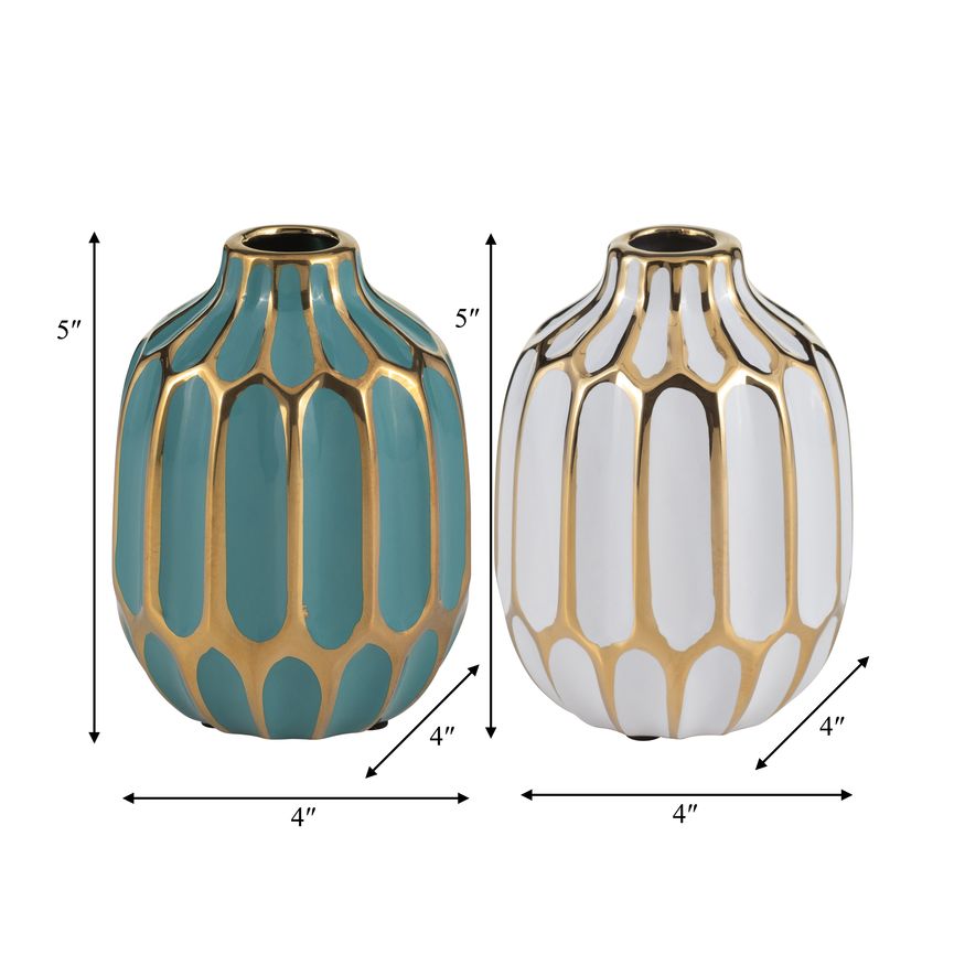 Sagebrook 5" Ceramic Vase (Set Of 2) - Turquoise/White