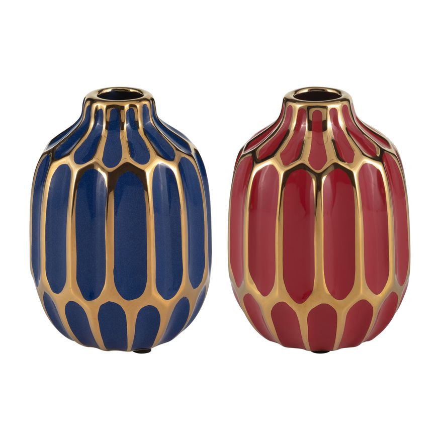 Sagebrook 5" Ceramic Vase (Set Of 2) - Navy/Red