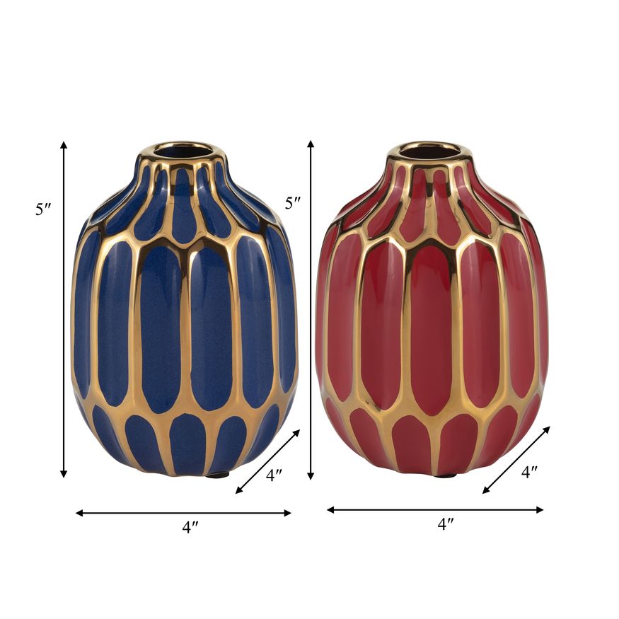 Sagebrook 5" Ceramic Vase (Set Of 2) - Navy/Red