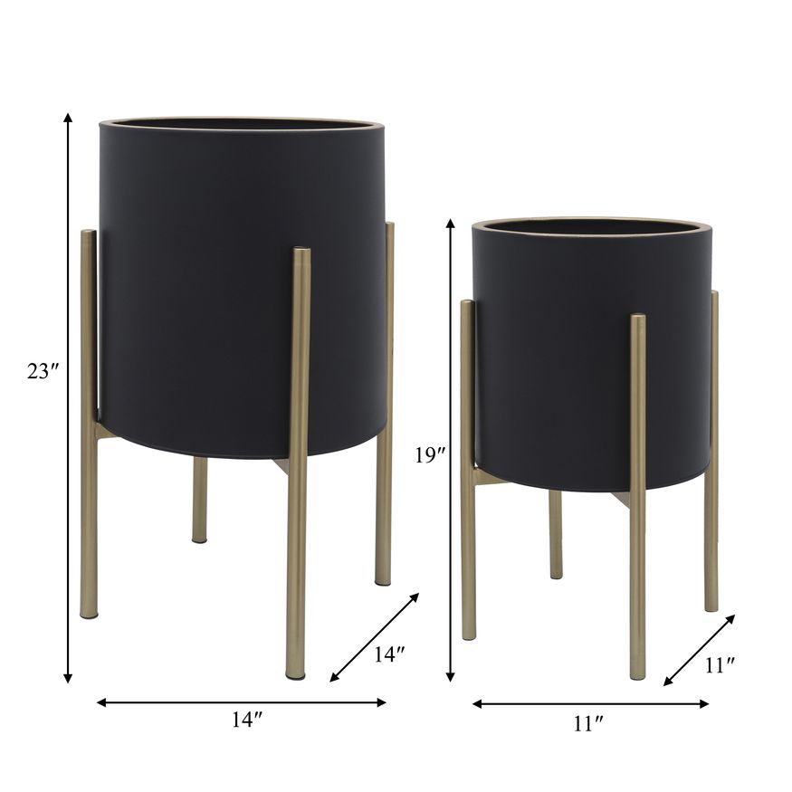 Sagebrook™ Planters On Metal Stand (Set Of 2) - Black/Gold