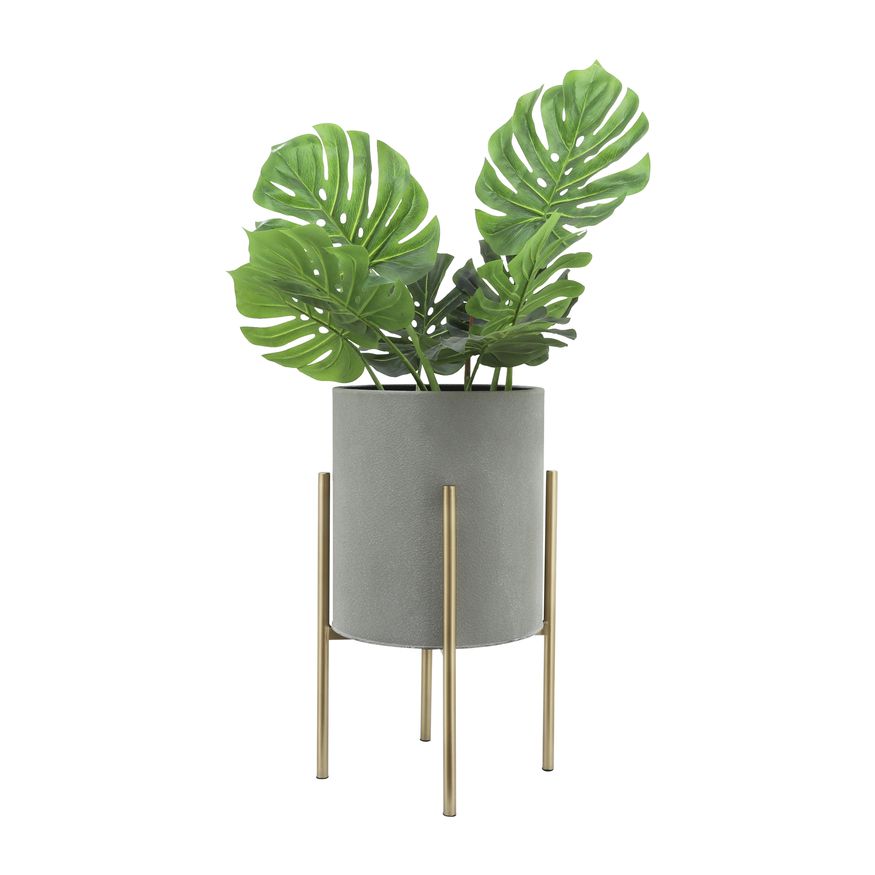 Sagebrook Planters On Metal Stand (Set Of 2) - Putty/Gold