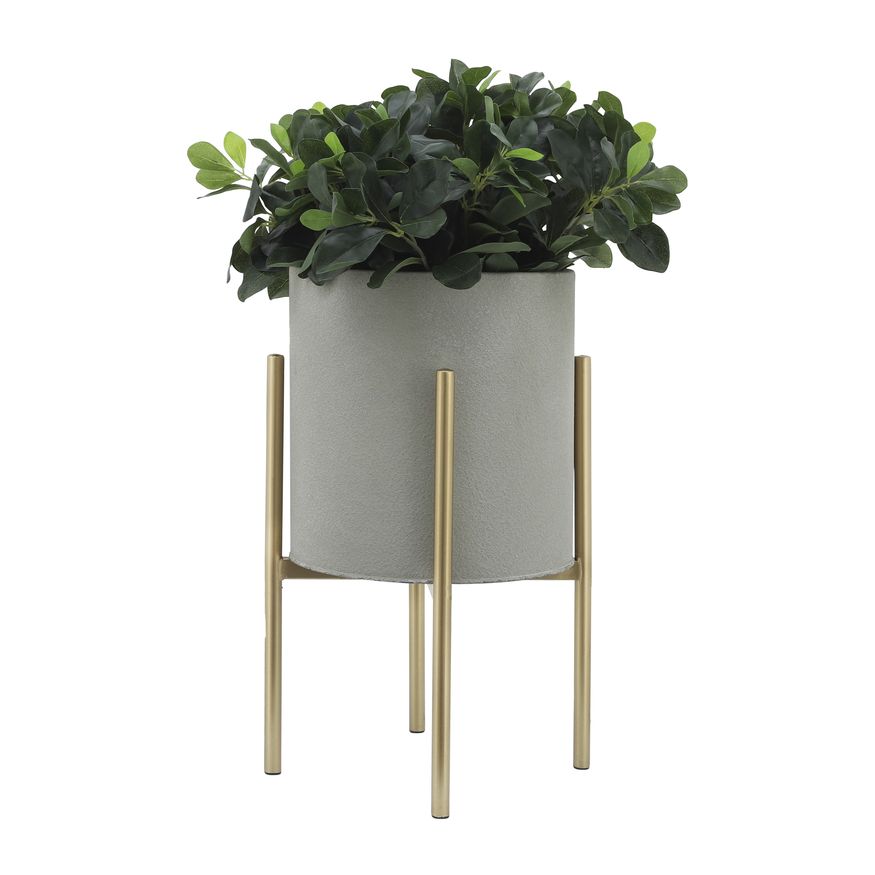 Sagebrook Planters On Metal Stand (Set Of 2) - Putty/Gold