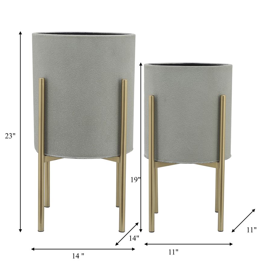 Sagebrook Planters On Metal Stand (Set Of 2) - Putty/Gold