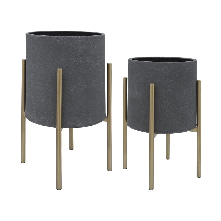 Sagebrook Planters On Metal Stand (Set Of 2)