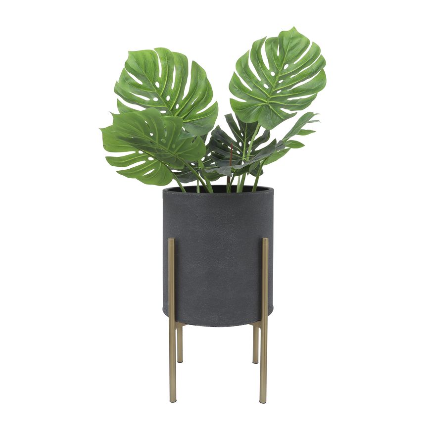 Sagebrook Planters On Metal Stand (Set Of 2) - Gray/Gold