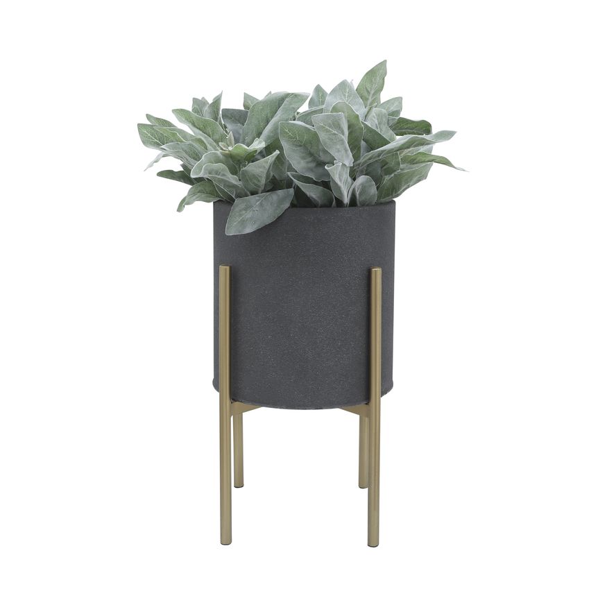 Sagebrook Planters On Metal Stand (Set Of 2) - Gray/Gold