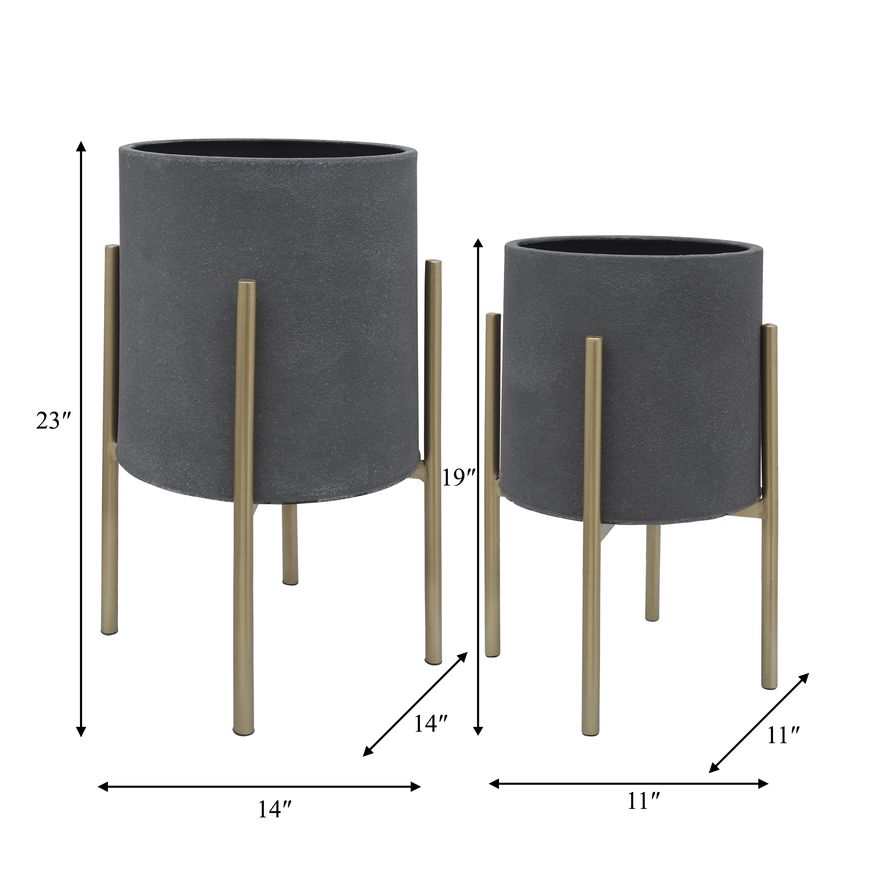 Sagebrook Planters On Metal Stand (Set Of 2) - Gray/Gold