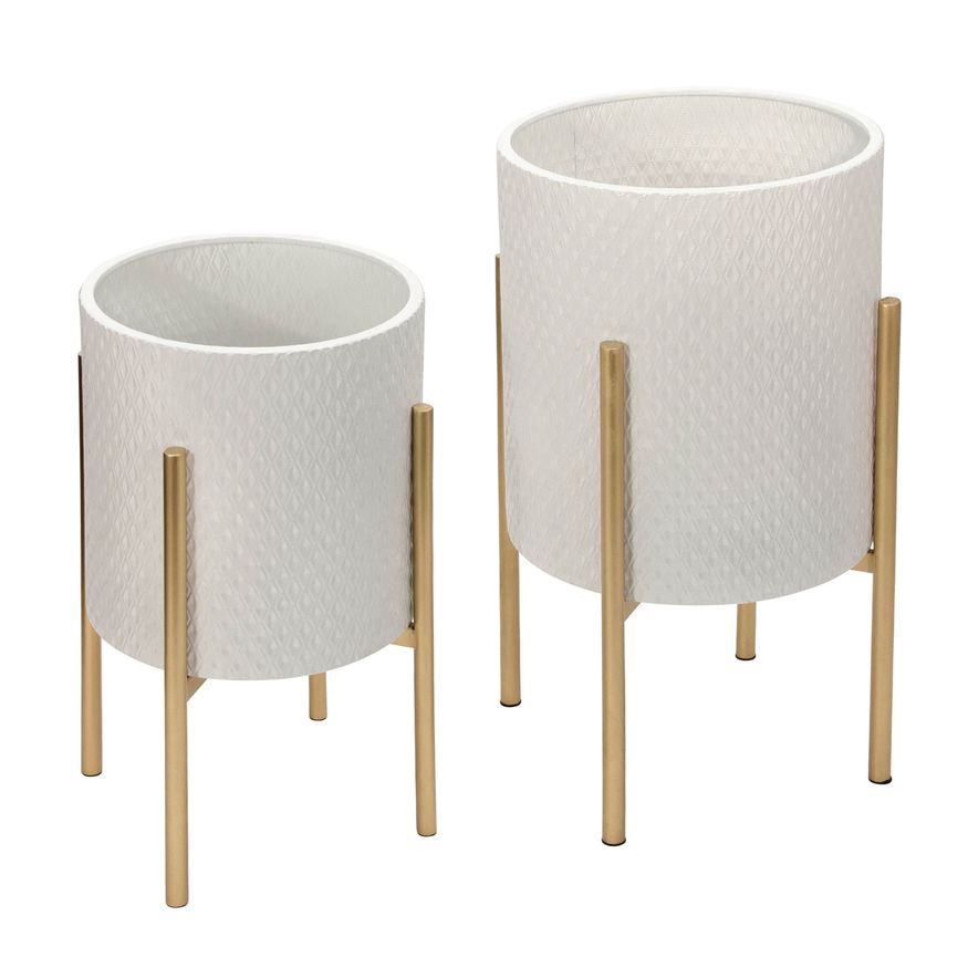 Sagebrook Textured Planters On Metal Stand (Set Of 2)