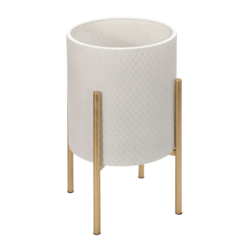 Sagebrook Textured Planters On Metal Stand (Set Of 2) - White/Gold