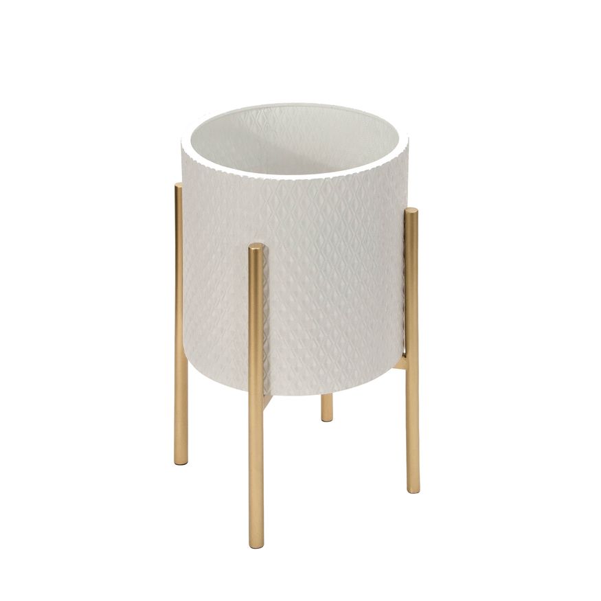 Sagebrook Textured Planters On Metal Stand (Set Of 2) - White/Gold