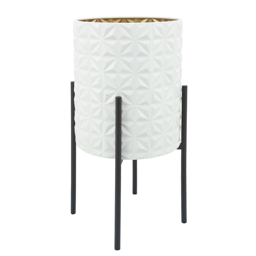 Sagebrook Aztec Planters On Metal Stand (Set Of 2) - White/Gold/Black