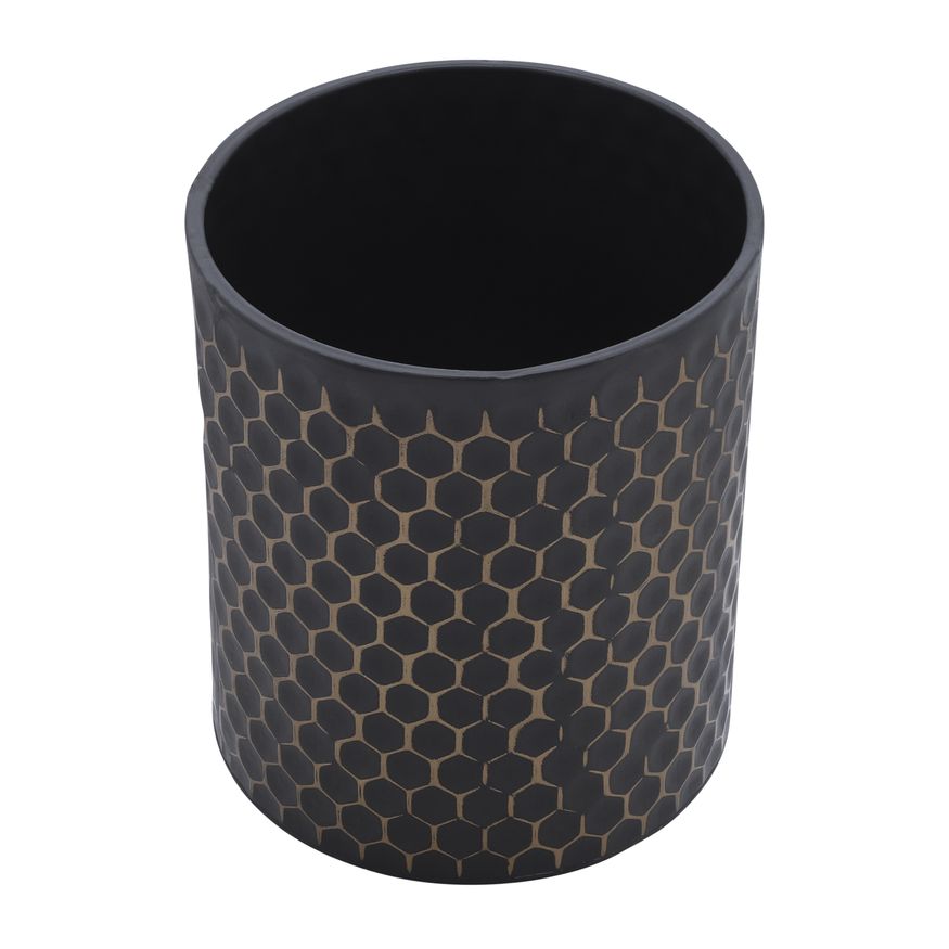 Sagebrook 3D Honeycomb Planters On Metal Stand (Set Of 2) - Black/Gold