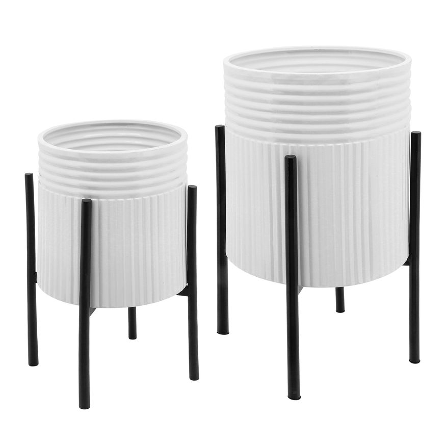 Sagebrook Ridges Planters On Metal Stand (Set Of 2)