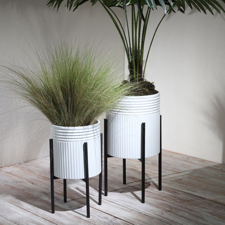 Sagebrook™ Dunes Planters On Metal Stand (Set Of 2) - White/Black