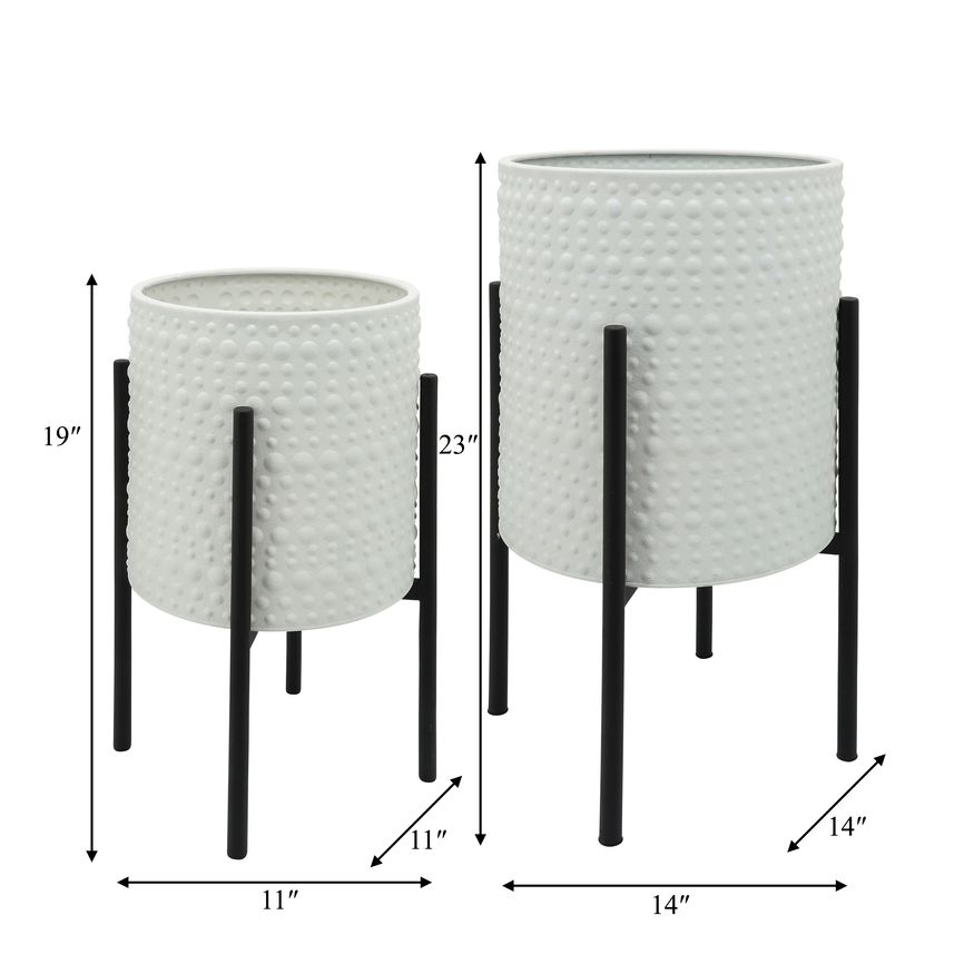 Sagebrook Dotted Planters In Metal Stand (Set Of 2) - White