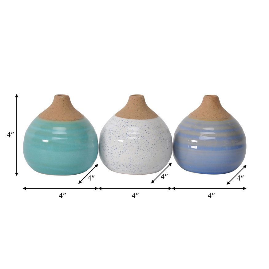 Sagebrook Glazed Bud Vases (Set Of 3) - Blue/Turquoise/White